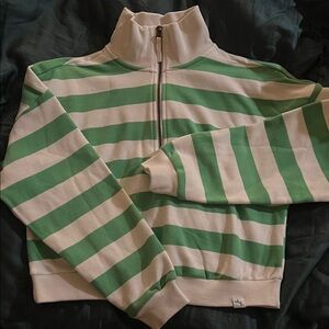 JoyLab Green and White Striped Half Zip